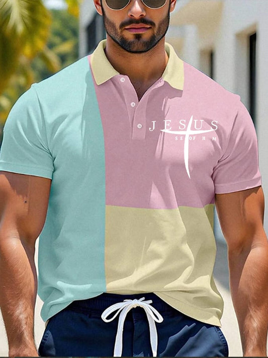 Men's Faith Printed Button Design Polo Shirt