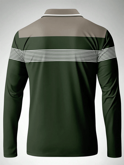 Men's Striped Business Casual Long Sleeve Polo Shirt
