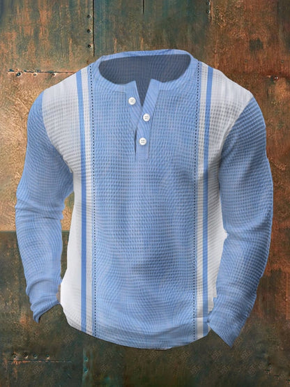 Men's Vintage Waffle Color Patch Henley Neck T-Shirt