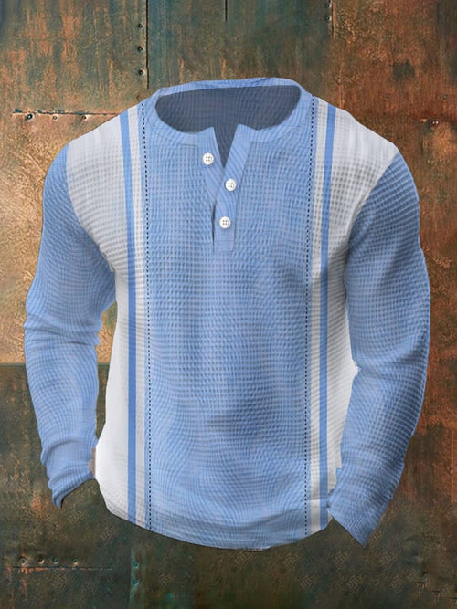 Men's Vintage Waffle Color Patch Henley Neck T-Shirt