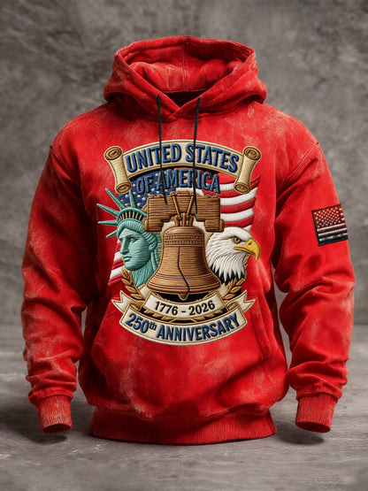 Men's Vintage American Flag Print Hooded Sweatshirt