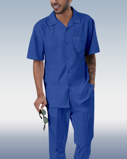 Rianmond Men's Solid Color Short Sleeve Shirt Walking Set 4 Colors 373