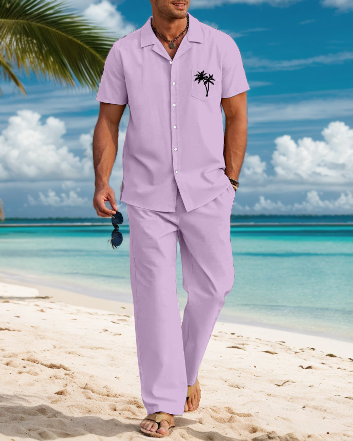 Suitmens Men's Vacation Coconut Tree Pattern Walking Suit