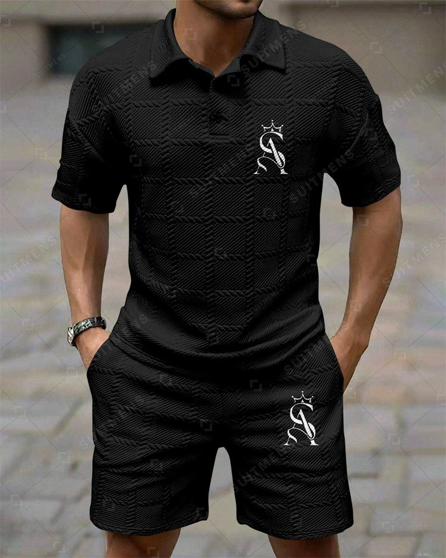 Men's Simple Textured Summer Polo Shirt Set 250