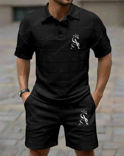 Men's Simple Textured Summer Polo Shirt Set 250