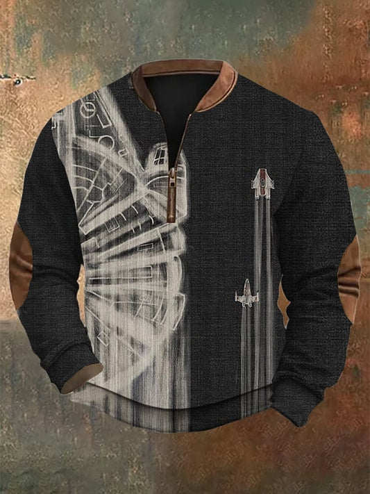 Men's Fashion Casual Art Print Zipper Neck Sweatshirt
