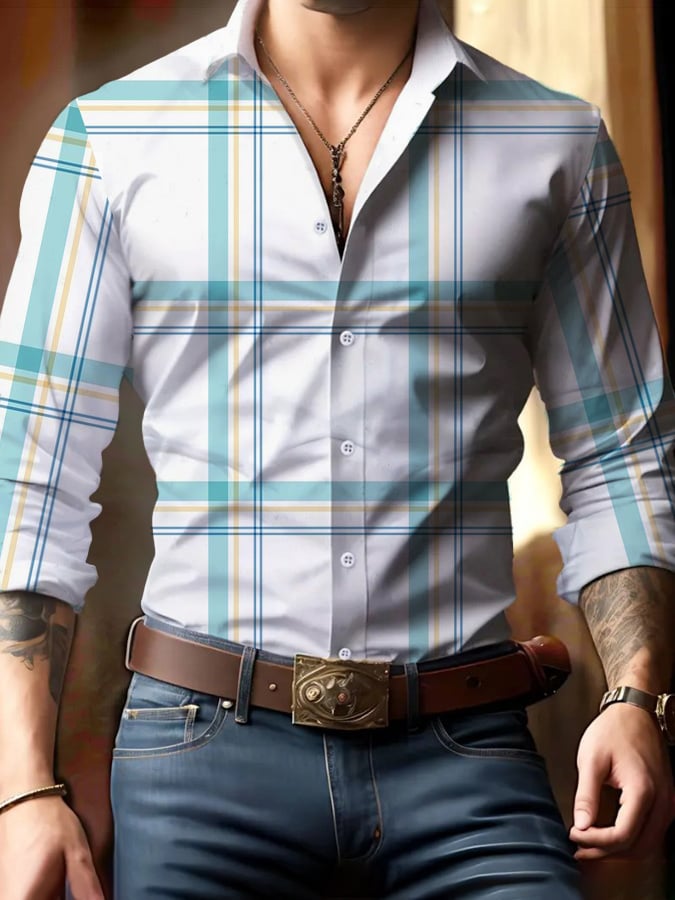 Men's Casual Business Checkered Print Shirt