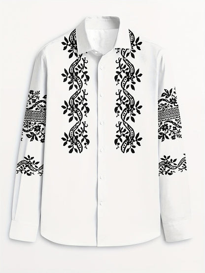 Men's Street Style Business Ethnic Floral Casual Printed Long Sleeve Shirt