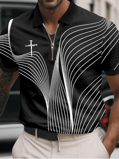 Men's Faith Printed Casual Zip-Up Polo Shirt