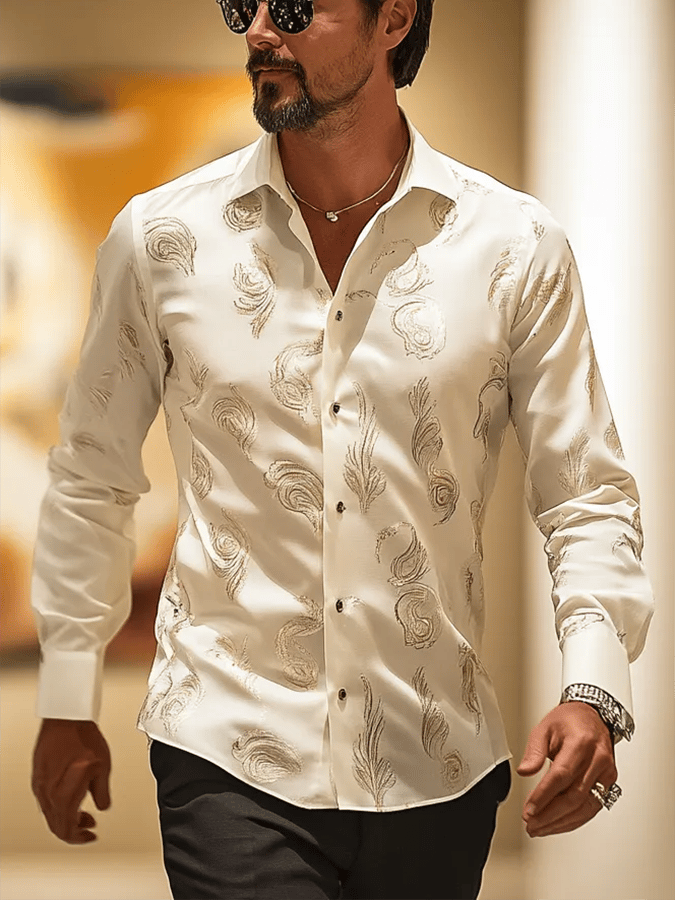 Men's Fashion Business Luxury Design Printed Long Sleeve Shirt