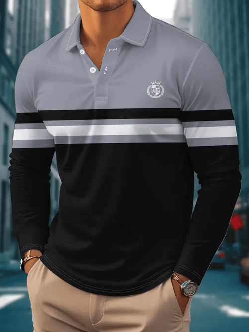 Men's Business Light Luxury Striped Print Lapel Polo Shirt
