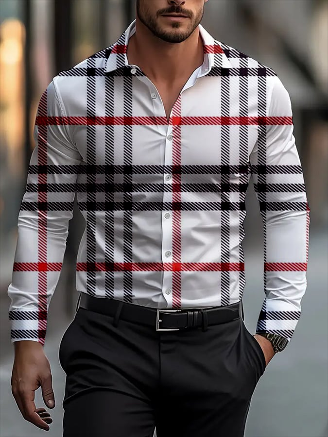 Men's Business Casual Striped Long Sleeve Shirt