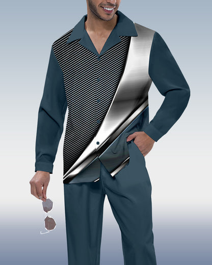 Men's Gradient Print Long Sleeve Shirt Walking Suit 390