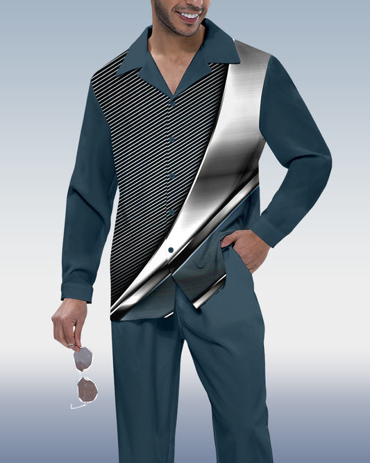 Men's Gradient Print Long Sleeve Shirt Walking Suit 390