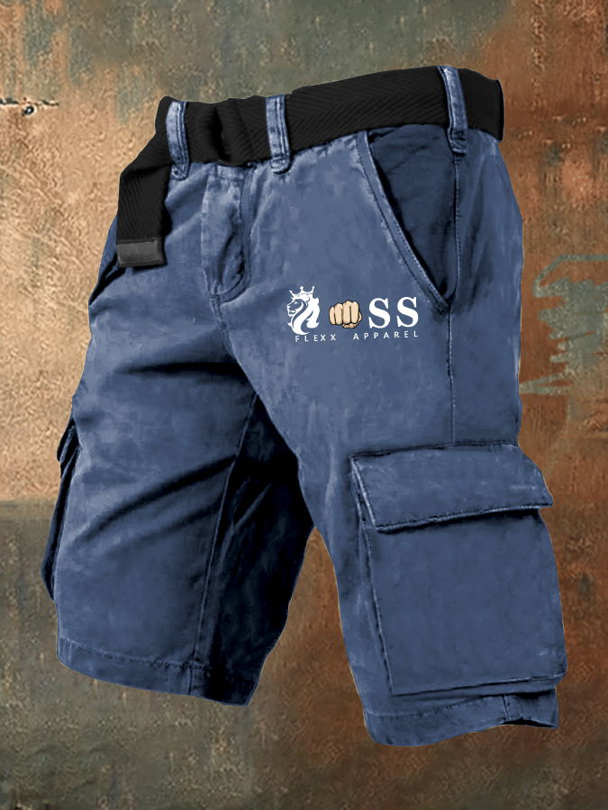 Men's Retro Letter Print Cargo Shorts (Belt Not Included)