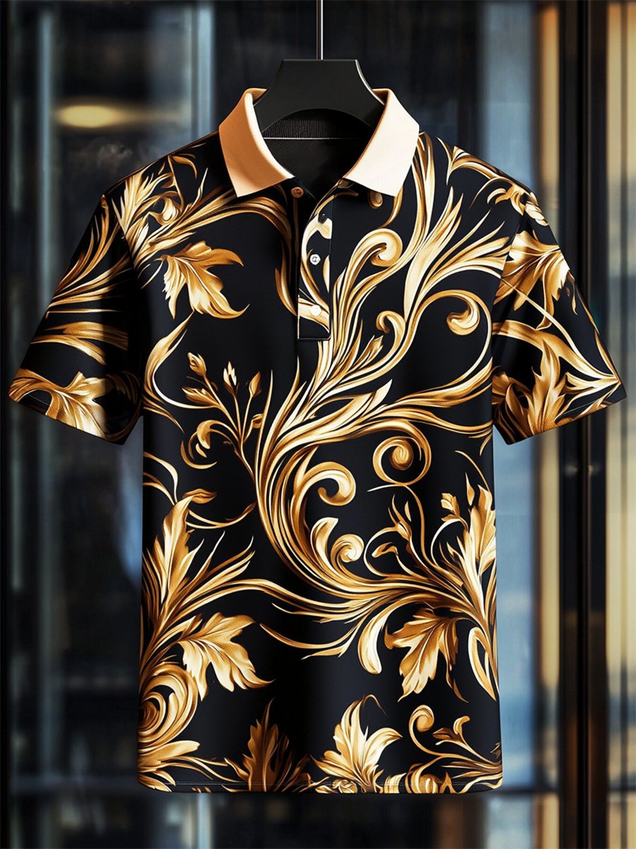 Men's Casual Business Palace Style Button Short Sleeve Polo Shirt