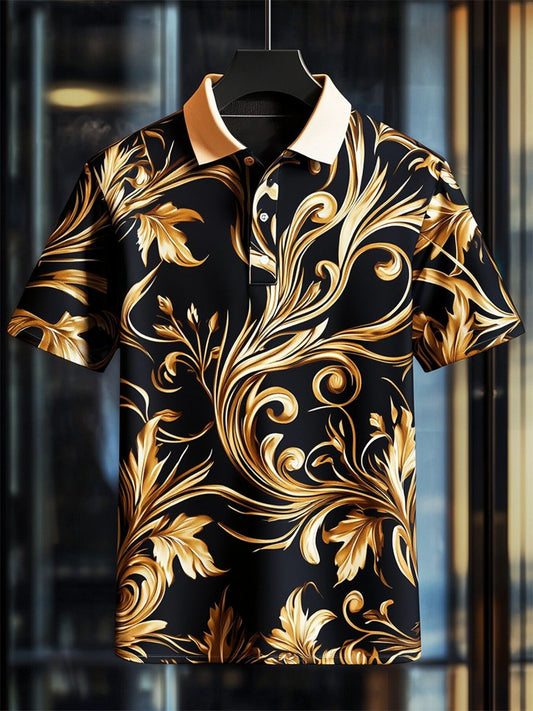 Men's Casual Business Palace Style Button Short Sleeve Polo Shirt