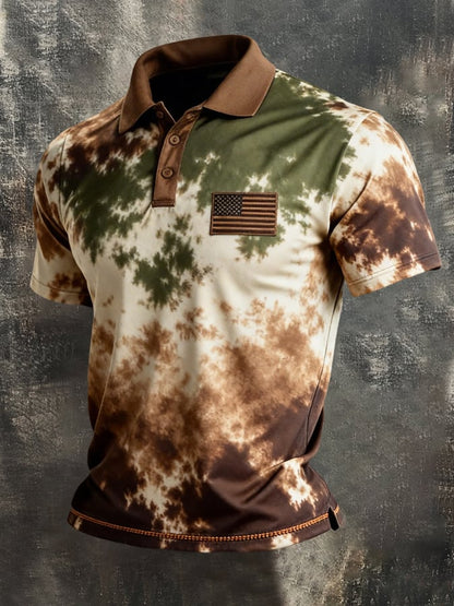 Men's Retro Patriot Color Block Polo Collar Short Sleeve