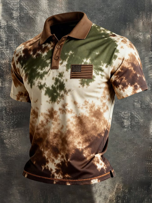 Men's Retro Patriot Color Block Polo Collar Short Sleeve
