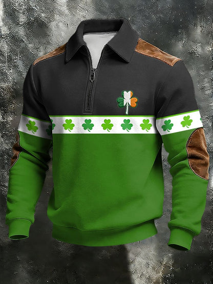 Men's Vintage St. Patrick's Day Print Zip-Up Hoodie