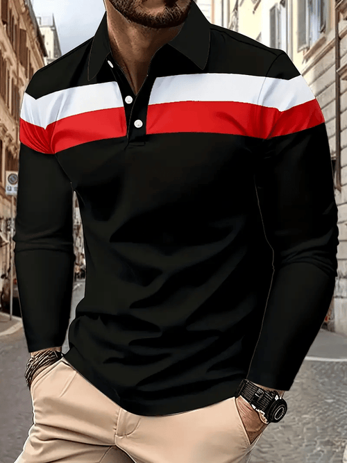 Men's Business Casual Striped Button-Down Polo
