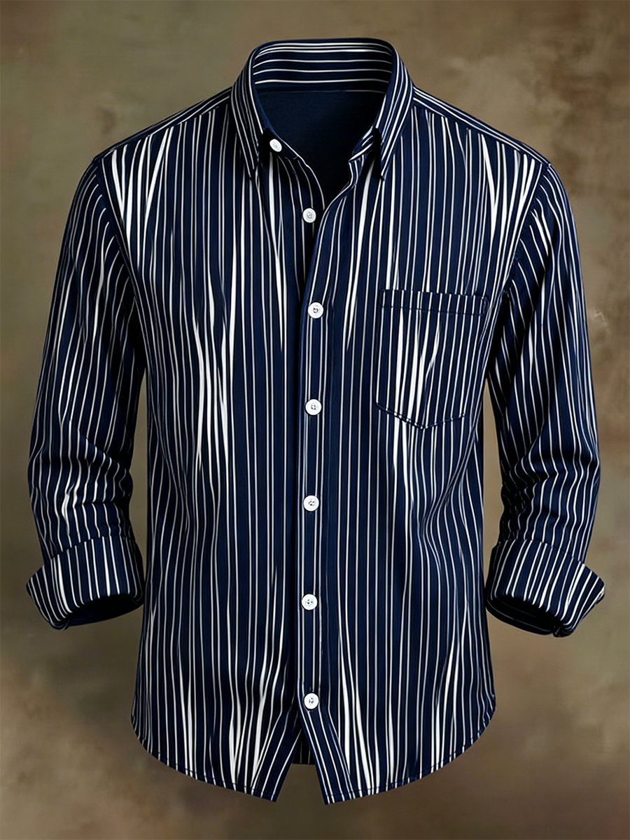 Men's Retro Business Casual Baroque Striped Long-Sleeved Shirt