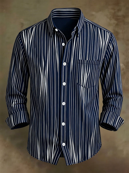 Men's Retro Business Casual Baroque Striped Long-Sleeved Shirt