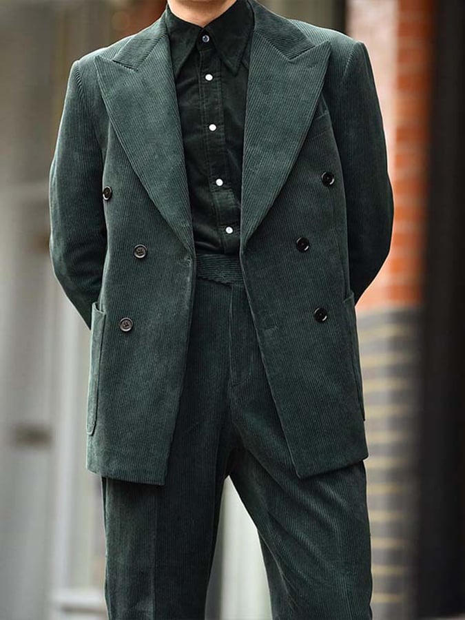 Men's Retro Double Breasted Pocket Design Gentleman Business Suit Jacket