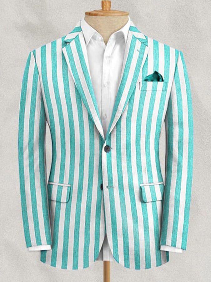 Men's Retro Single Breasted Striped Gentleman Business Suit Jacket
