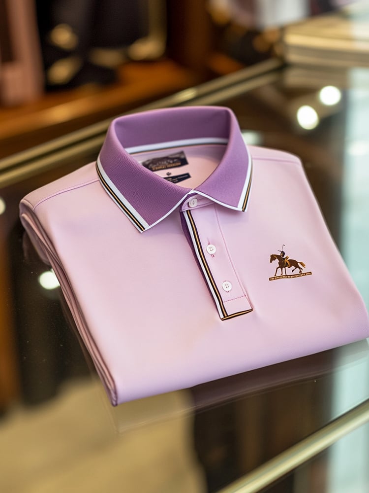 Men's Smart Casual Purple Logo Button Short Sleeve Polo Shirt