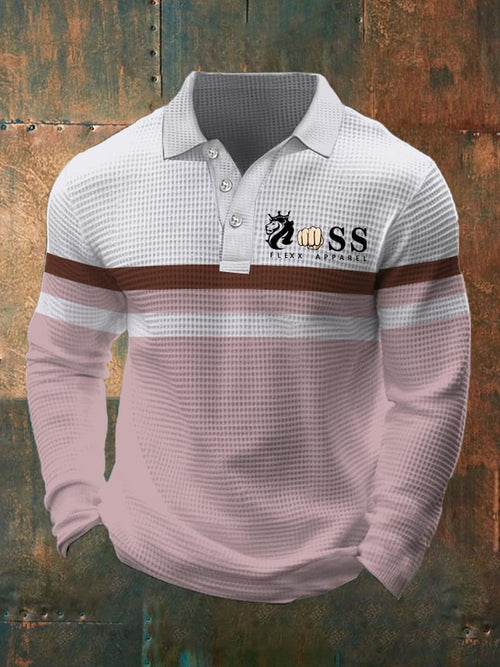 Men's Business Casual Contrast Waffle Polo Top