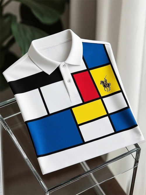 Men's Business Casual Art Button Short Sleeve Polo Shirt