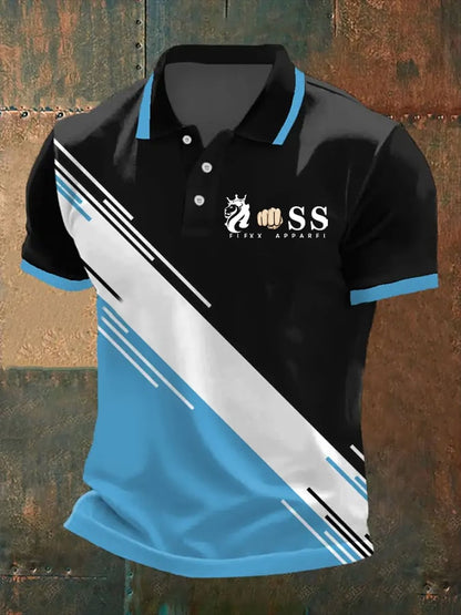Men's Retro Letter Print Casual Polo Shirt