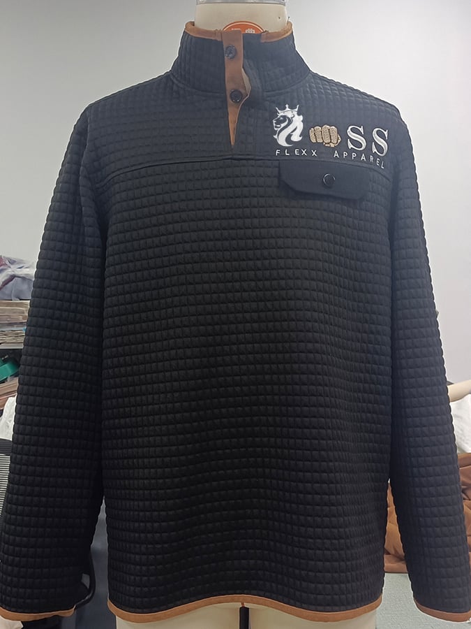 Men's Vintage Lettering Printed Stand Collar Check Button Sweatshirt