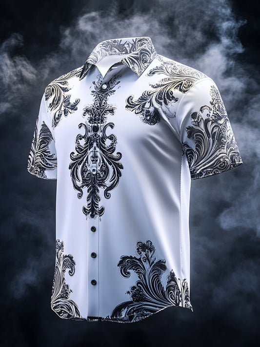 Men's Vintage Dark Baroque Print Short Sleeve Shirt