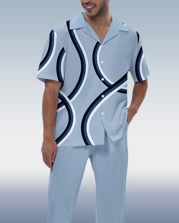 Rianmond Men's Fashion Print Short Sleeve Shirt Walking Set 3 Colors 287