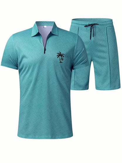 Suitmens Men's Daily Casual Collar Zipper Polo Shirt Set 214