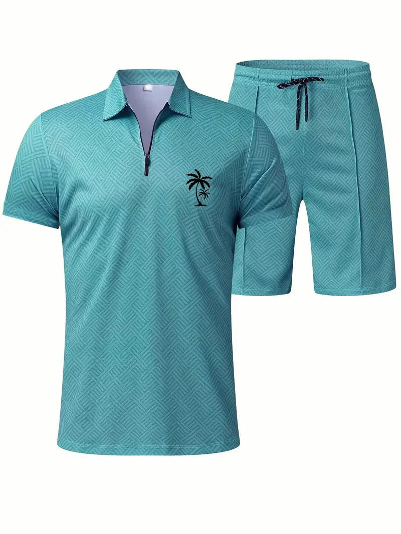 Suitmens Men's Daily Casual Collar Zipper Polo Shirt Set 214