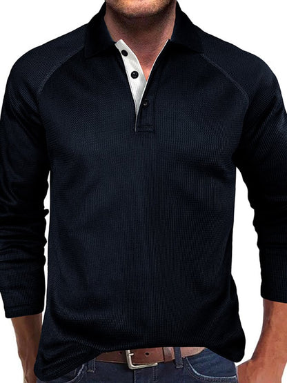 Athletic Casual Waffle Long Sleeve Half Button Polo Shirt