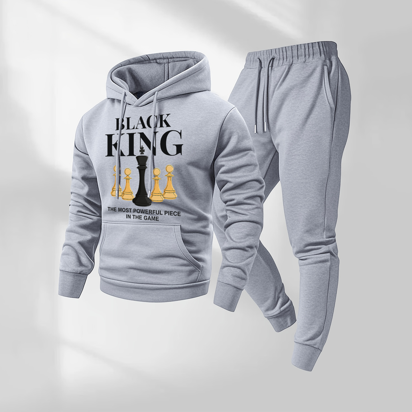 Men's Black King Letter Pattern Print Hoodie and Drawstring Sweatpants Set, Menswear, Casual Athletic Long Sleeve Hooded Jacket & Trousers for Fall & Winter, Men's Clothing for Daily Wear, Sportswear Indoor Outdoor, Tracksuit, Athleisure