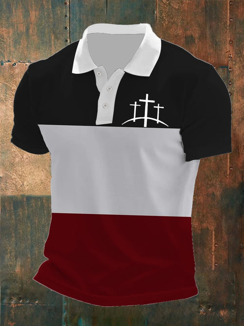Men'S Cross Print Contrast Polo Shirt