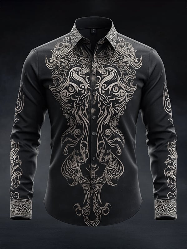 Men's Outdoor Vintage Viking Print Long Sleeve Shirt