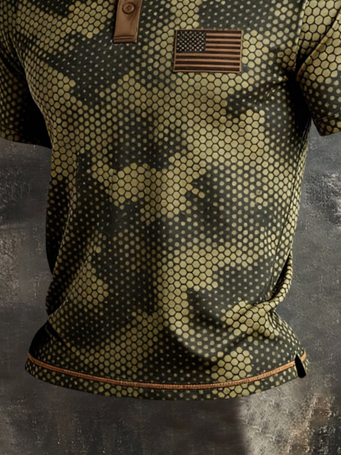 Men's Retro Patriot Color Block Polo Collar Short Sleeve