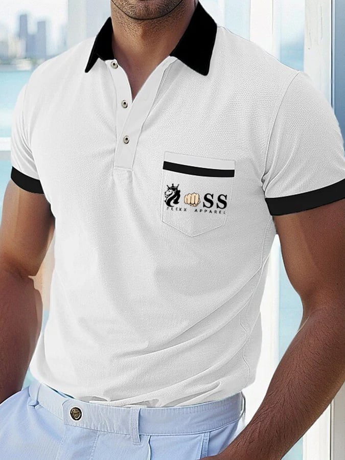 Men's Casual Comfortable Breathable Retro Letter Print Polo Shirt with Pockets