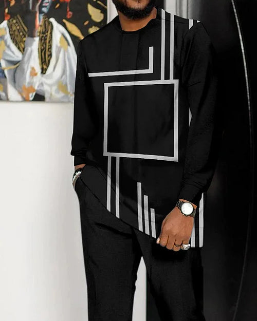 Men's Colorblock Print Long Sleeve Sports Walking Suit -310
