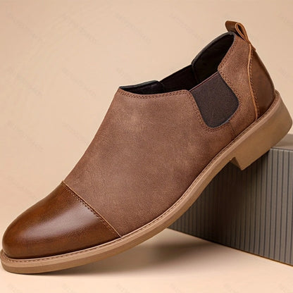 Men's Vintage Two Tone PU Leather Cap Toe Elastic Side Slip On Chelsea Ankle Boots