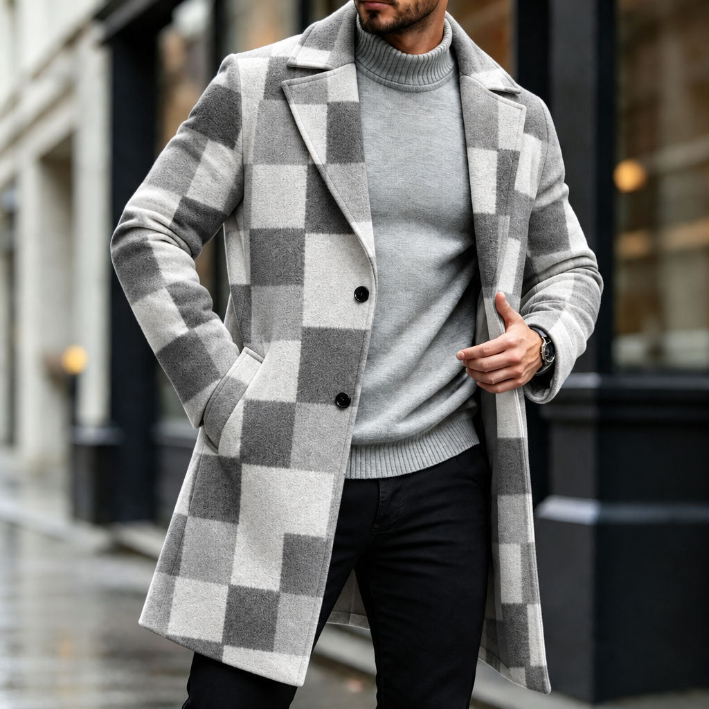 Men's Geometric Two-Tone Wool Overcoat