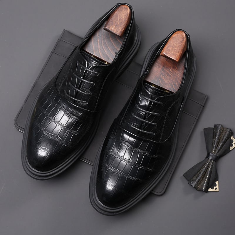 Men's Comfortable British Business Lace-Up Stone Leather Shoes