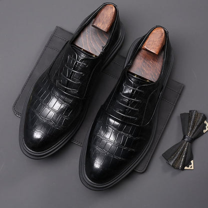 Men's Comfortable British Business Lace-Up Stone Leather Shoes
