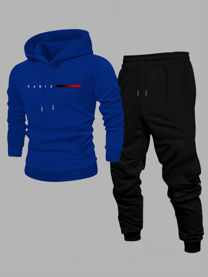 Men's Casual Color Matching Hoodies Long Sleeved Sweatshirts & Sweatpants Two-Piece Set